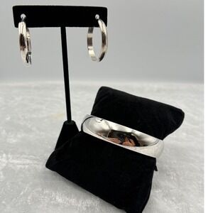 Monet‎ Silver Tone Hoop Earrings & Bangle Bracelet Jewelry Set